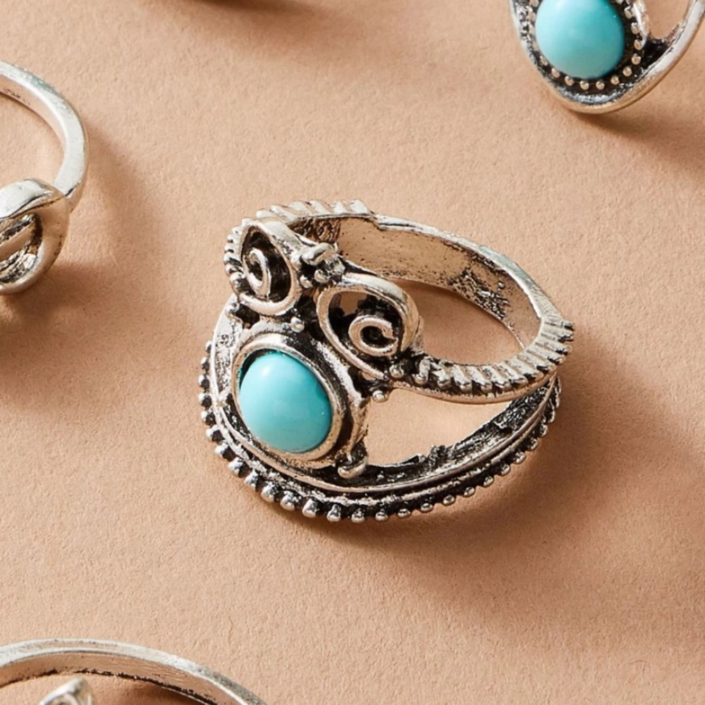 3/$30 11pc Turquoise vintage Midi Ring Set - Picture 4 of 4